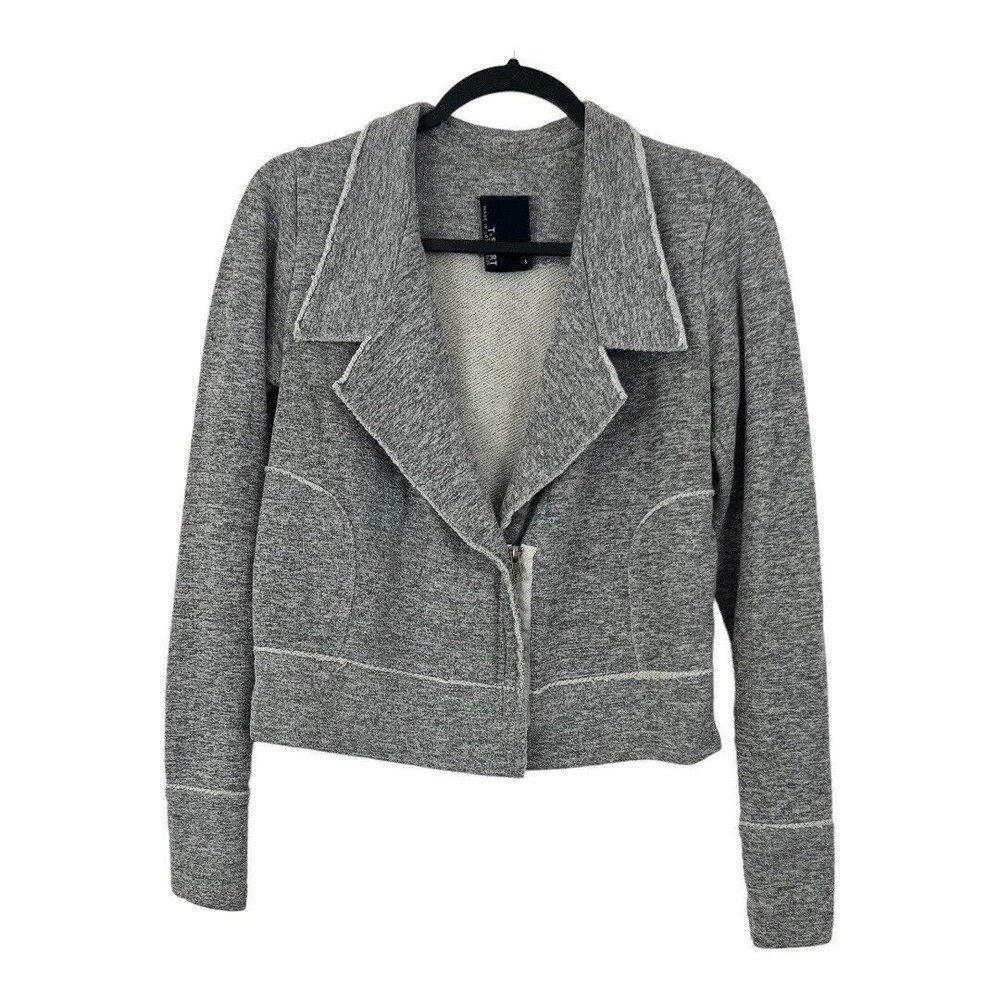 Anthropologie Dolan Size S Heather Gray Frayed Edge Half Zip Waist Length Jacket